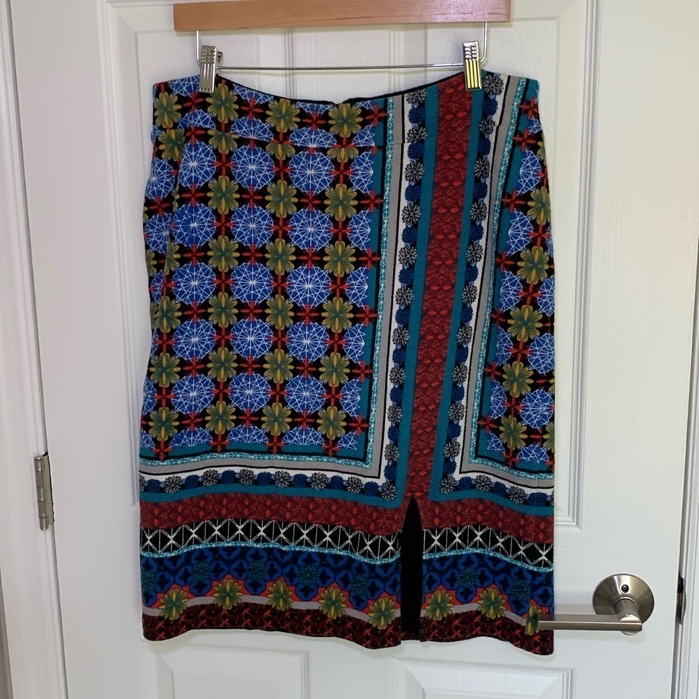 Maeve Anthropologie Tearoom Boho colorful geometric knit pencil skirt size XL